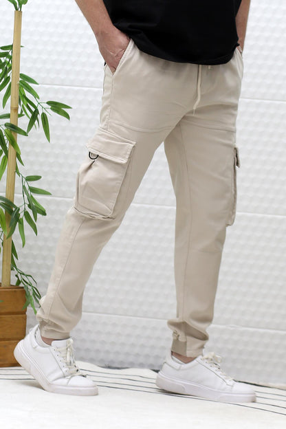 Erkek Gabardin Kumaş Kargo Pantolon - Bej