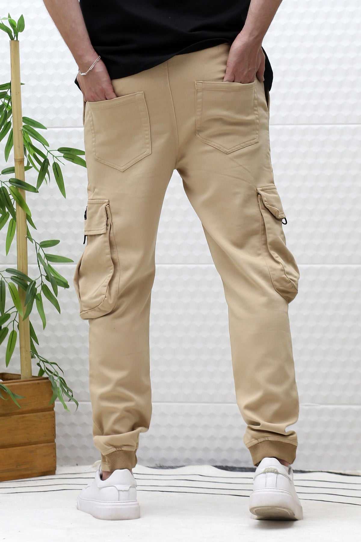 Erkek Gabardin Kumaş Kargo Pantolon - Sütlü Kahve