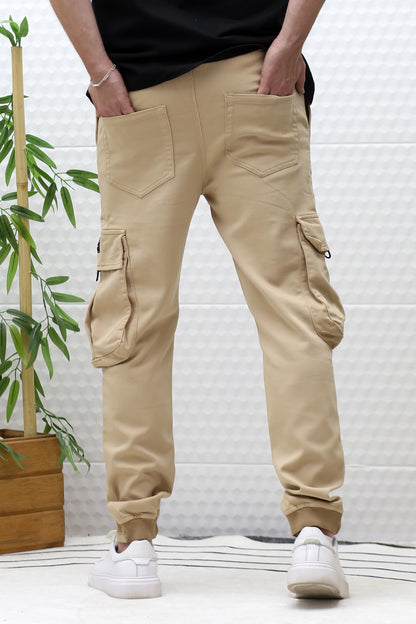 Erkek Gabardin Kumaş Kargo Pantolon - Sütlü Kahve