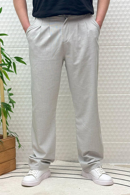 Erkek Gofre Keten Tiril Tiril Kumaş Baggy Pantolon - Gri