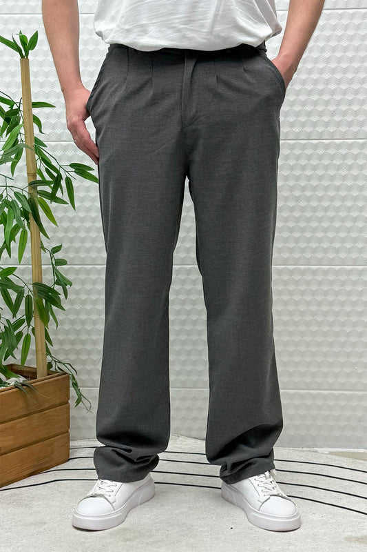 Erkek Gofre Keten Tiril Tiril Kumaş Baggy Pantolon - Antrasit