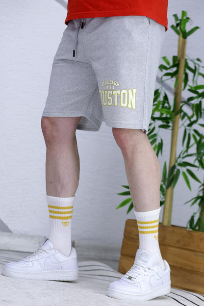 Erkek Houston Baskılı Yazlık penye Şort - Gri