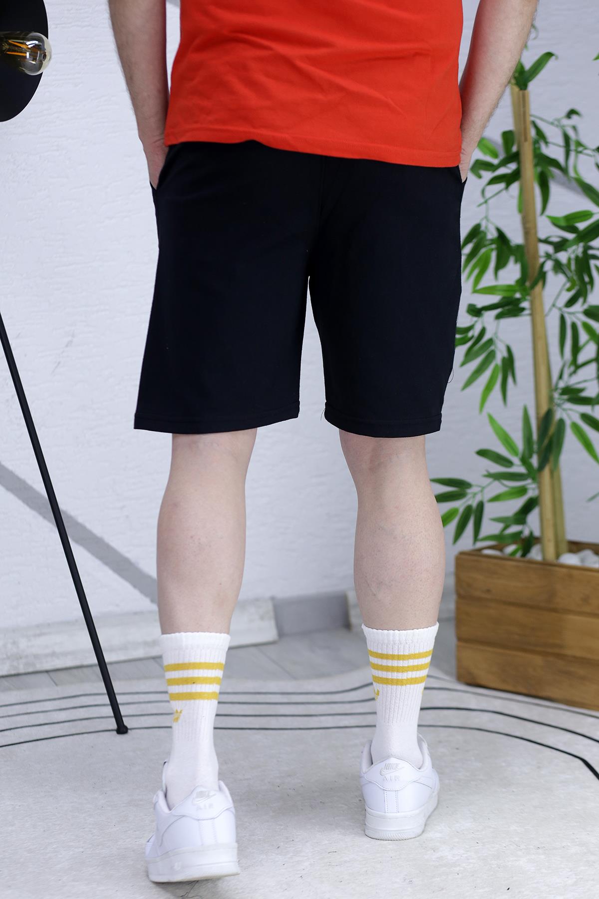 Erkek Houston Baskılı Yazlık penye Şort - Siyah