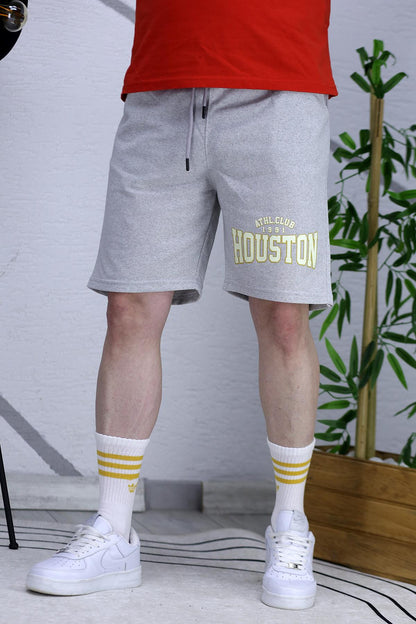 Erkek Houston Baskılı Yazlık penye Şort - Gri