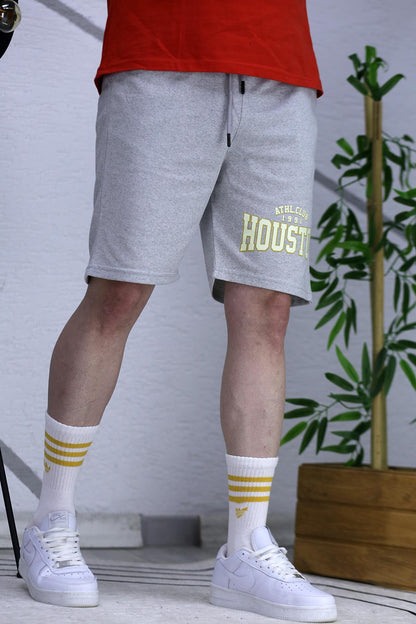 Erkek Houston Baskılı Yazlık penye Şort - Gri