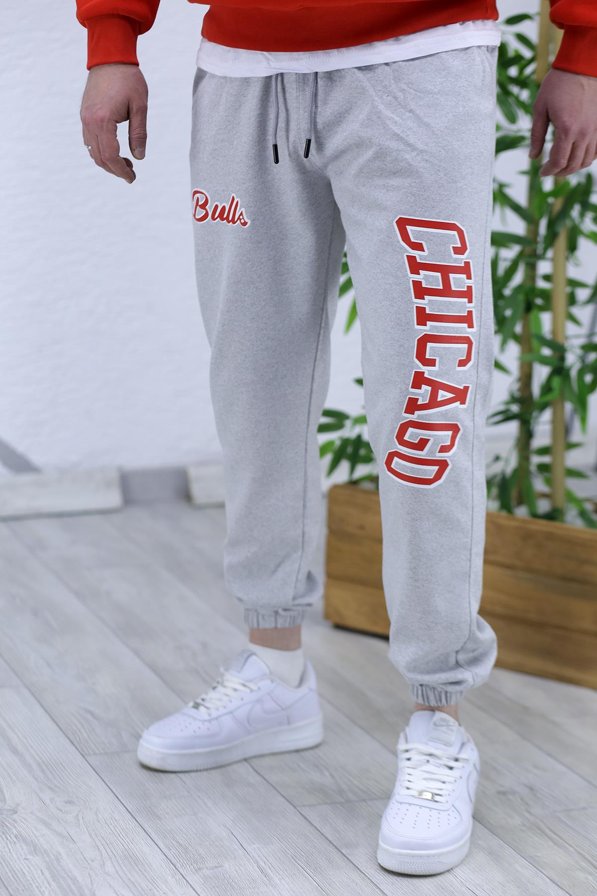 Chicago Baskılı Erkek İnce Yazlık Eşofman Altı 04 - Gri