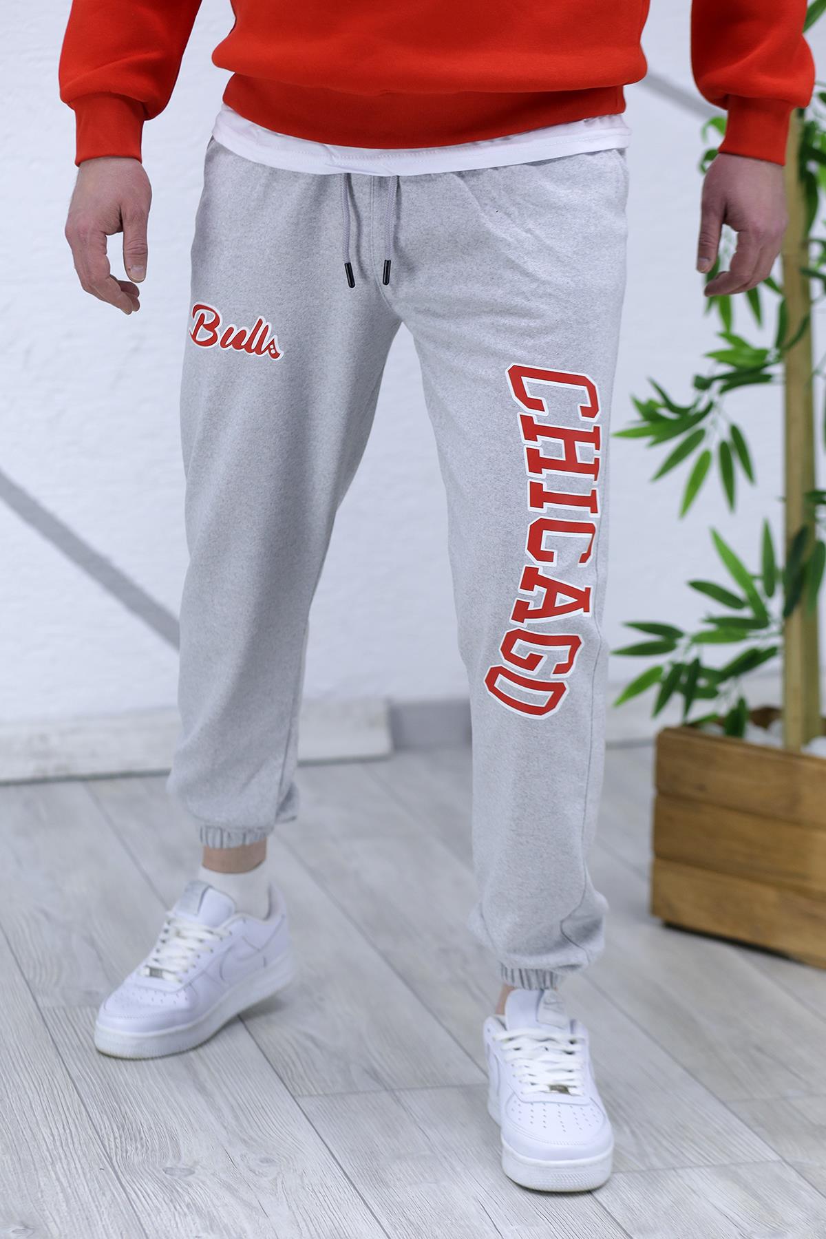 Chicago Baskılı Erkek İnce Yazlık Eşofman Altı 04 - Gri