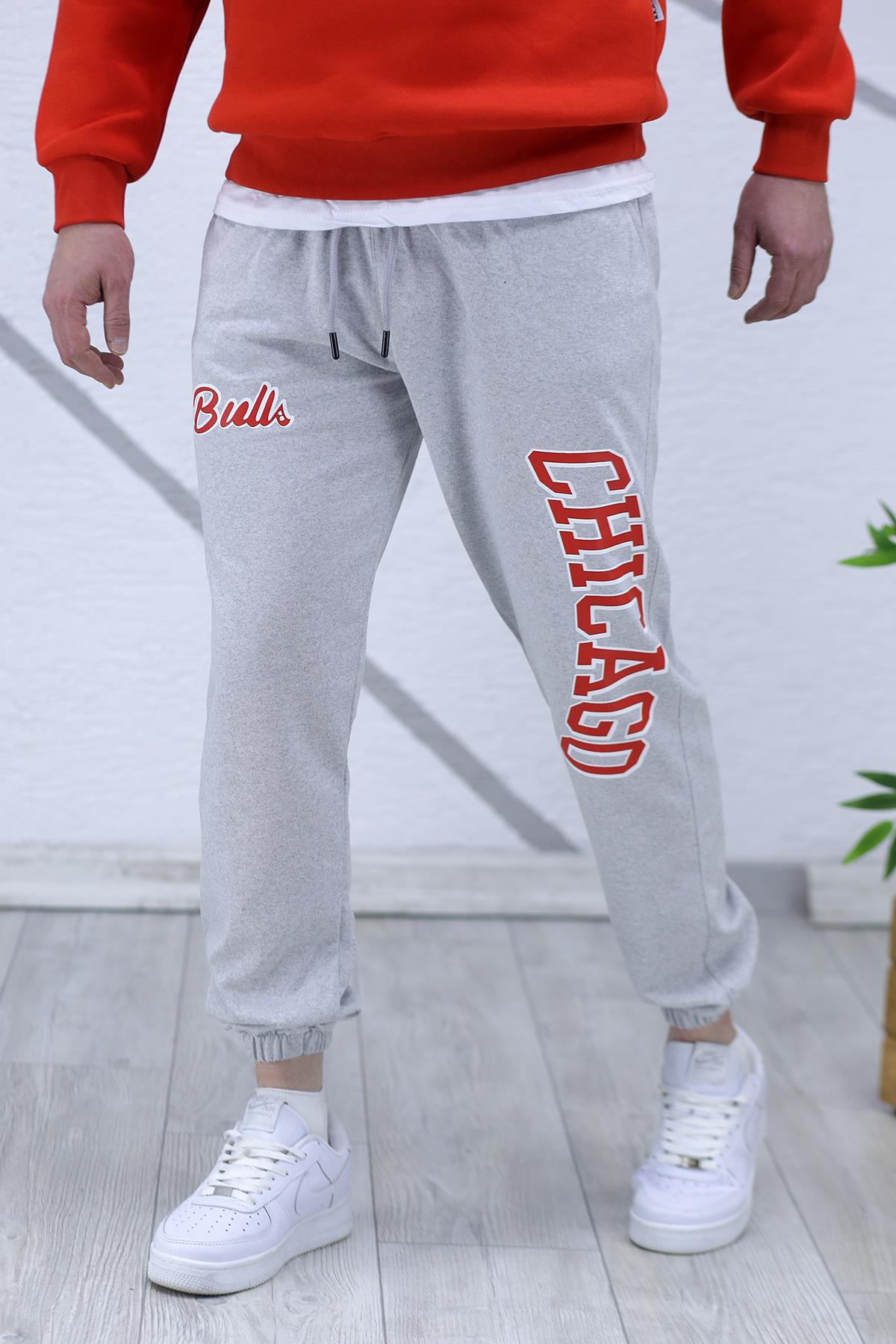 Chicago Baskılı Erkek İnce Yazlık Eşofman Altı 04 - Gri