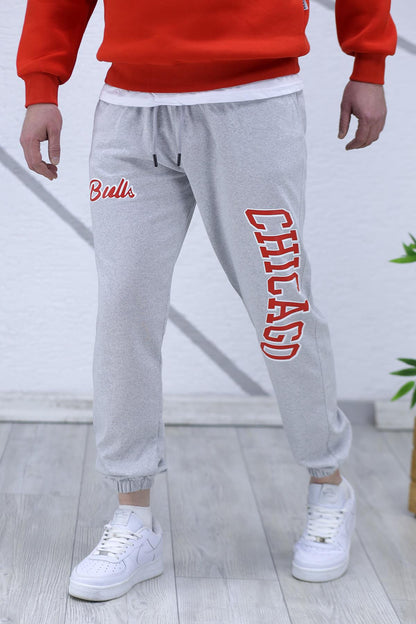 Chicago Baskılı Erkek İnce Yazlık Eşofman Altı 04 - Gri