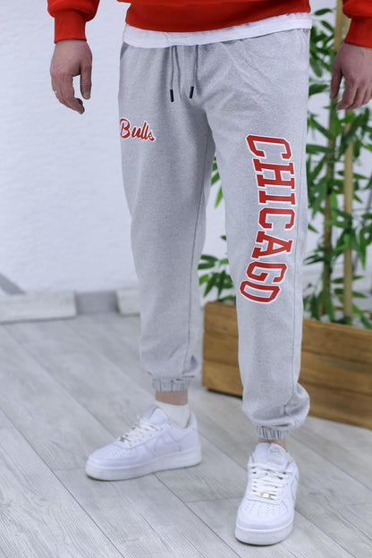 Chicago Baskılı Erkek İnce Yazlık Eşofman Altı 04 - Gri