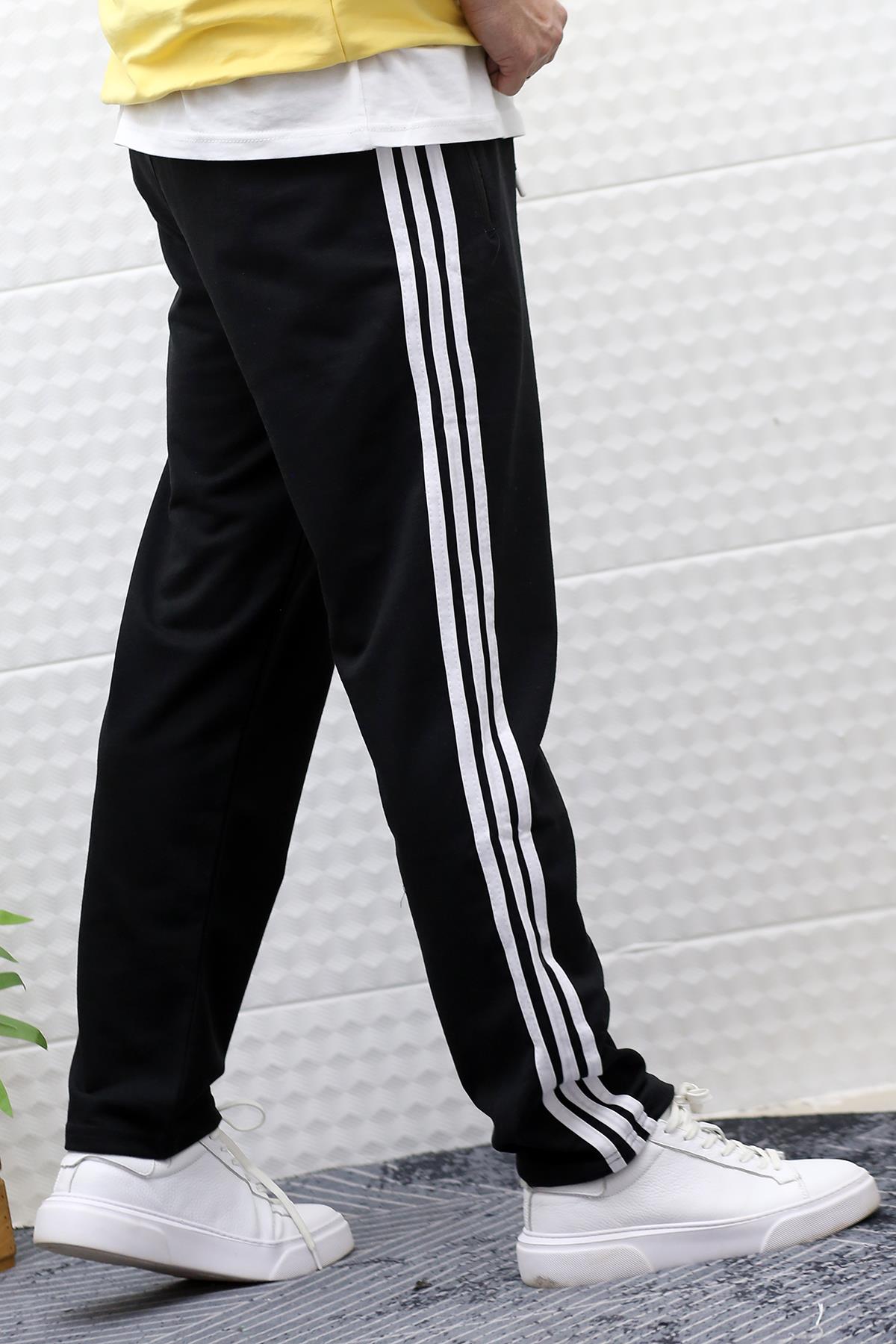 Erkek İnce Yazlık Ful Şertili Düz Paça Eşofman Altı - Siyah