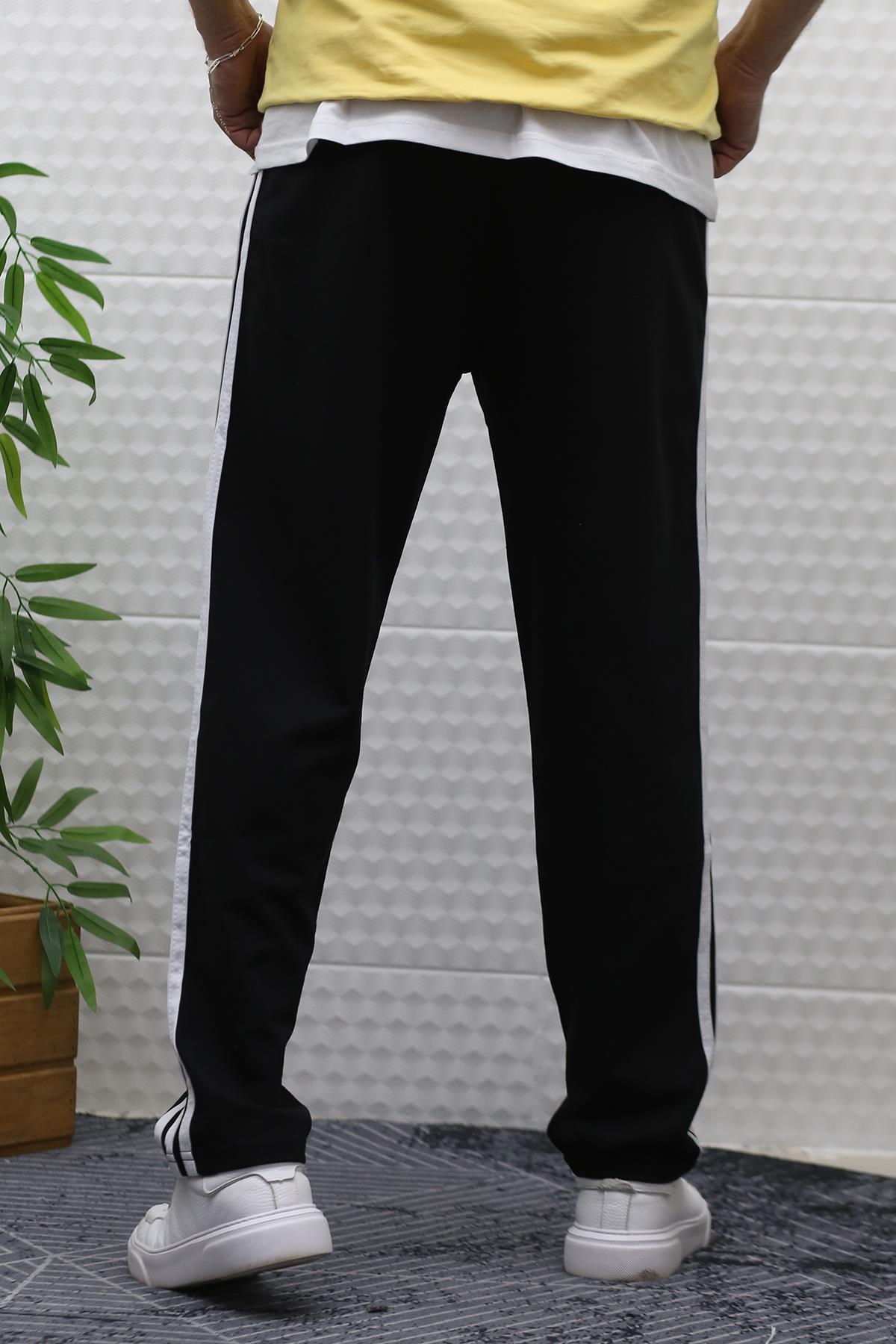 Erkek İnce Yazlık Ful Şertili Düz Paça Eşofman Altı - Siyah