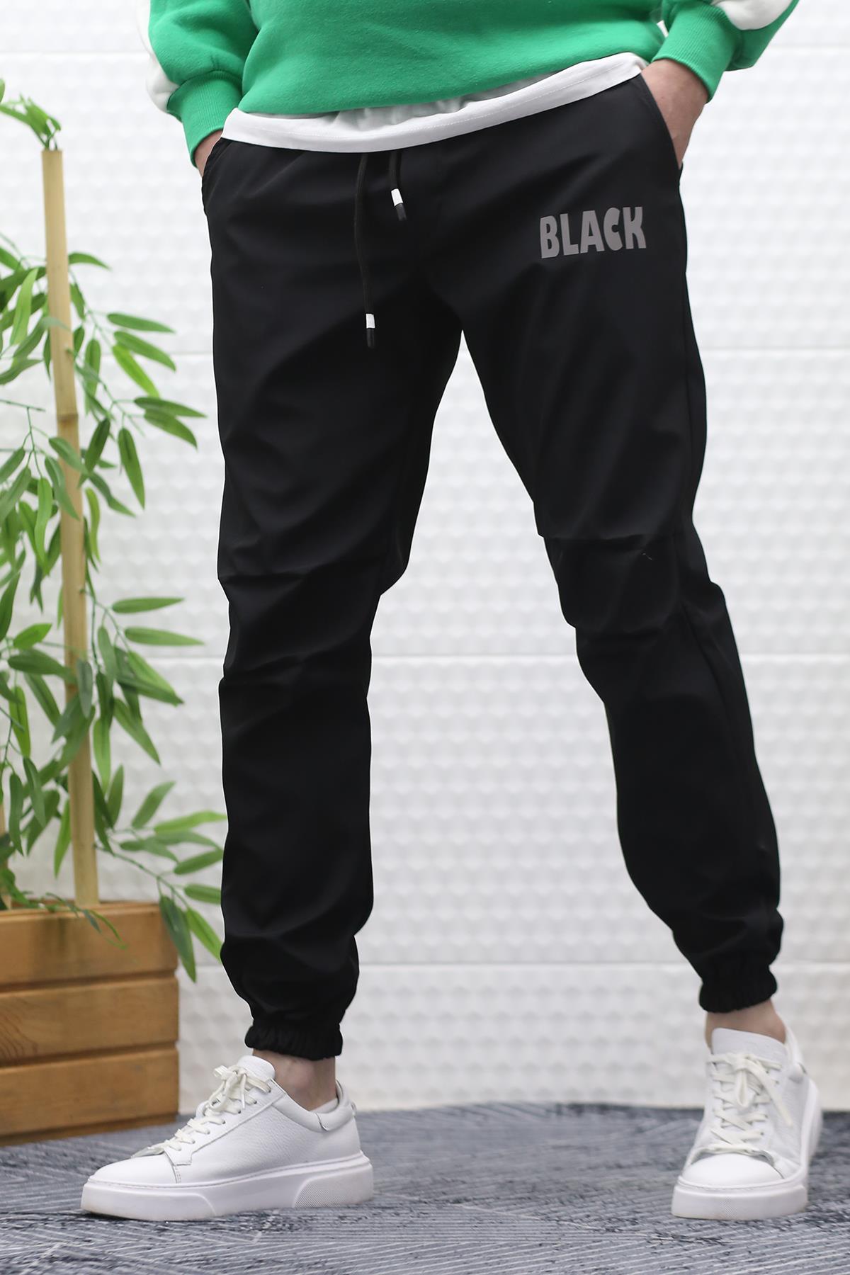 Erkek Jagger Pantolon Paraşüt Kumaş Su Tutmaz  Rüzgar Geçirmez Diz Detaylı - Siyah