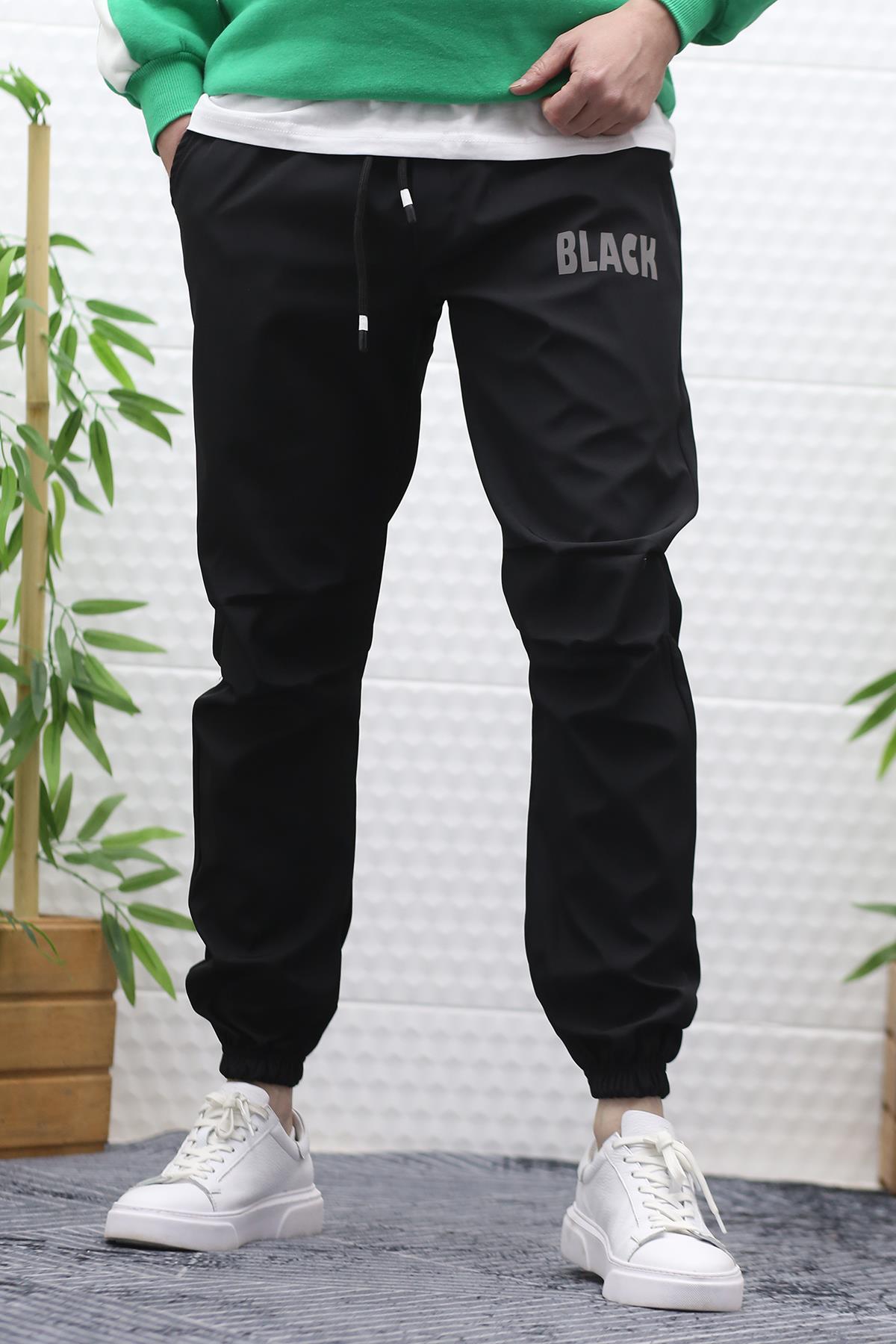 Erkek Jagger Pantolon Paraşüt Kumaş Su Tutmaz  Rüzgar Geçirmez Diz Detaylı - Siyah