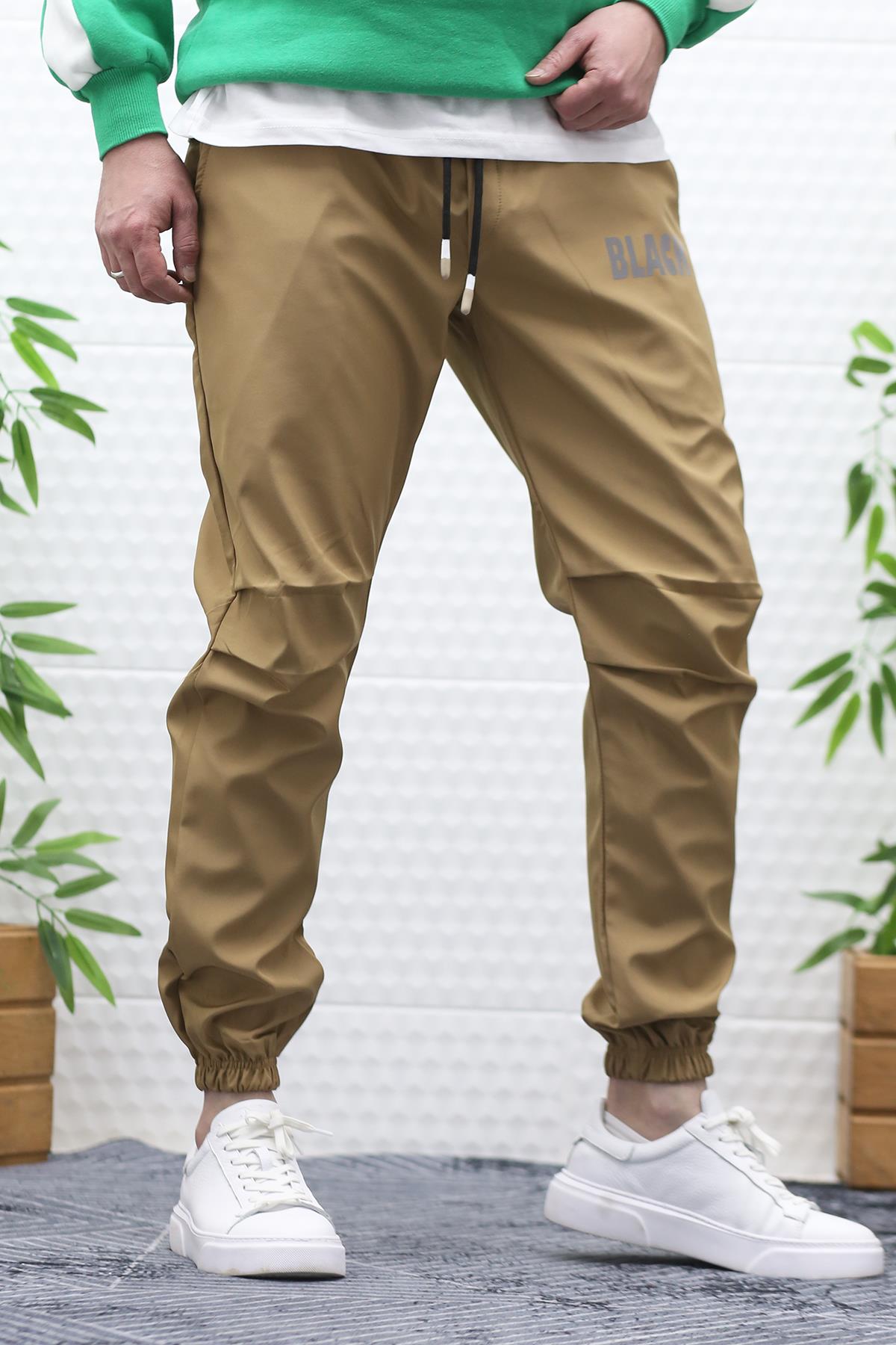 Erkek Jagger Pantolon Paraşüt Kumaş Su Tutmaz  Rüzgar Geçirmez Diz Detaylı - Sütlü Kahve