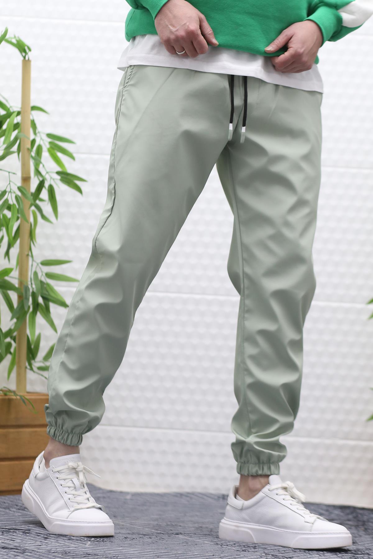 Erkek Jagger Pantolon Paraşüt Kumaş Su Tutmaz Rüzgar Geçirmez Paça Lastikli - Su Yeşili