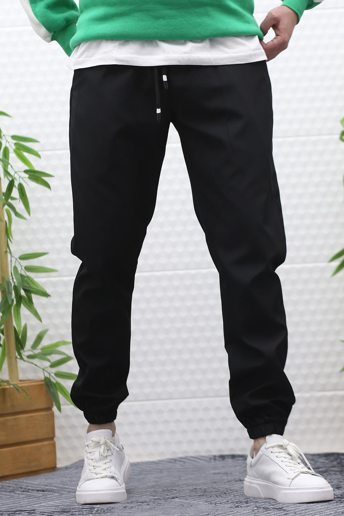 Erkek Jagger Pantolon Paraşüt Kumaş Su Tutmaz Rüzgar Geçirmez Paça Lastikli - Siyah