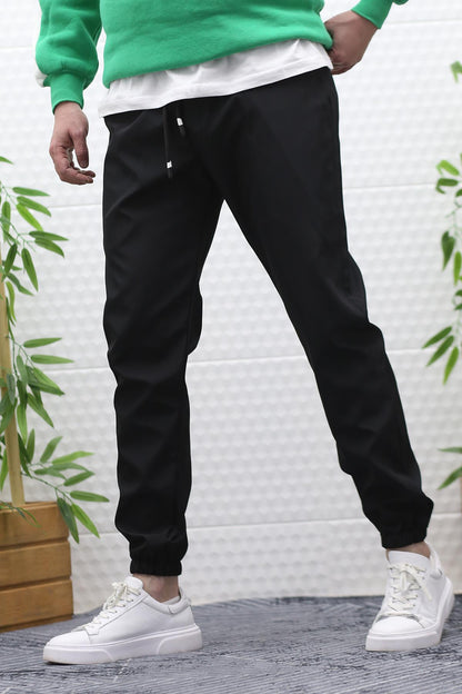 Erkek Jagger Pantolon Paraşüt Kumaş Su Tutmaz Rüzgar Geçirmez Paça Lastikli - Siyah