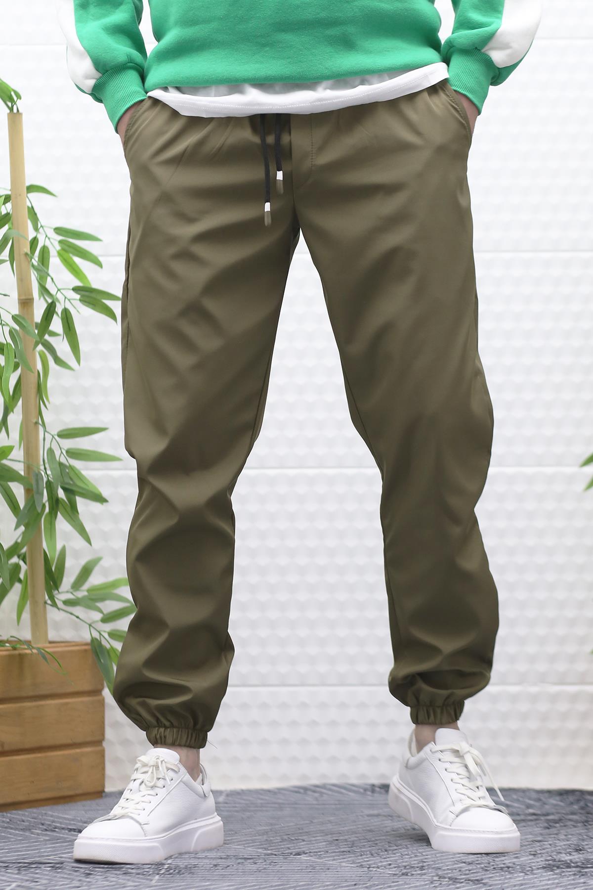 Erkek Jagger Pantolon Paraşüt Kumaş Su Tutmaz Rüzgar Geçirmez Paça Lastikli - Haki Yeşil