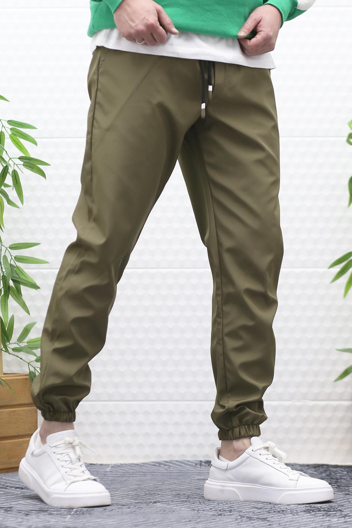 Erkek Jagger Pantolon Paraşüt Kumaş Su Tutmaz Rüzgar Geçirmez Paça Lastikli - Haki Yeşil