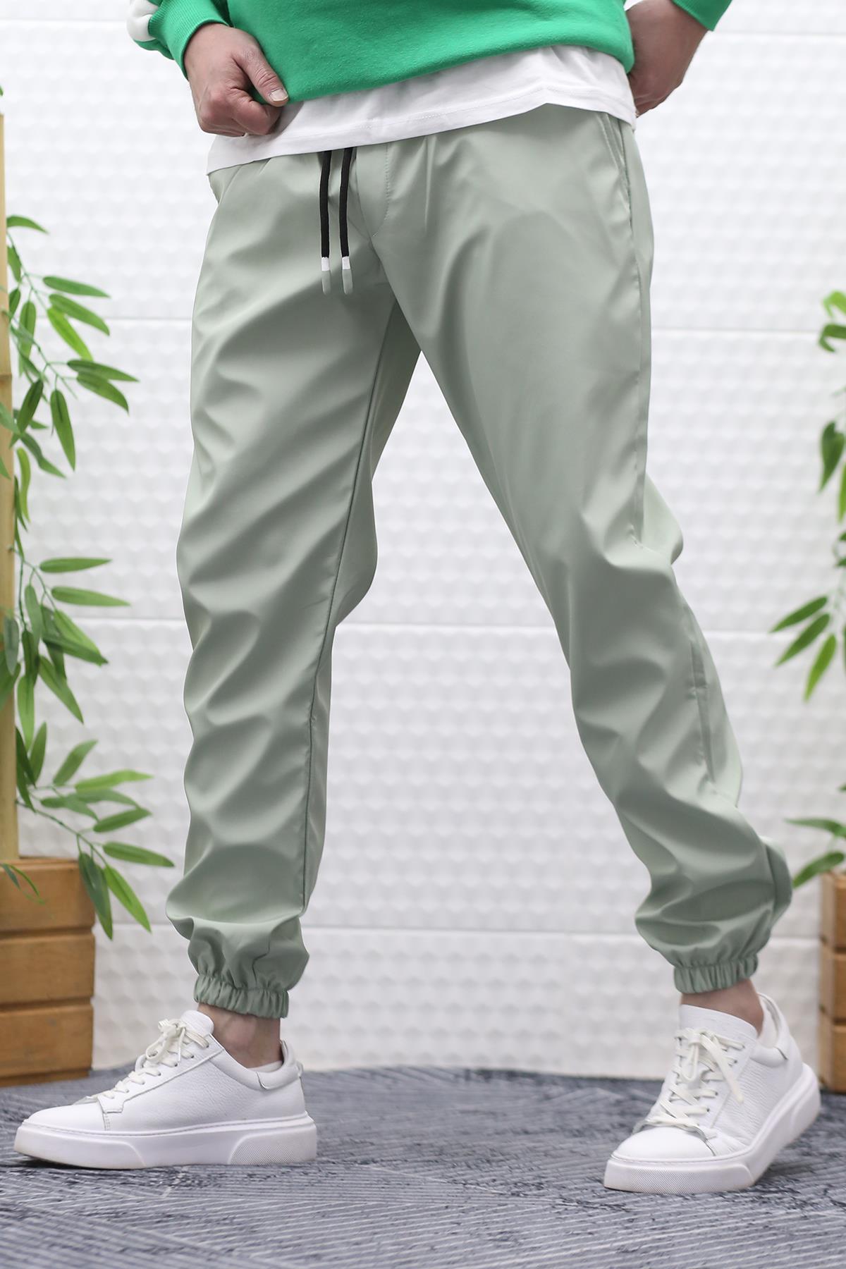 Erkek Jagger Pantolon Paraşüt Kumaş Su Tutmaz Rüzgar Geçirmez Paça Lastikli - Su Yeşili