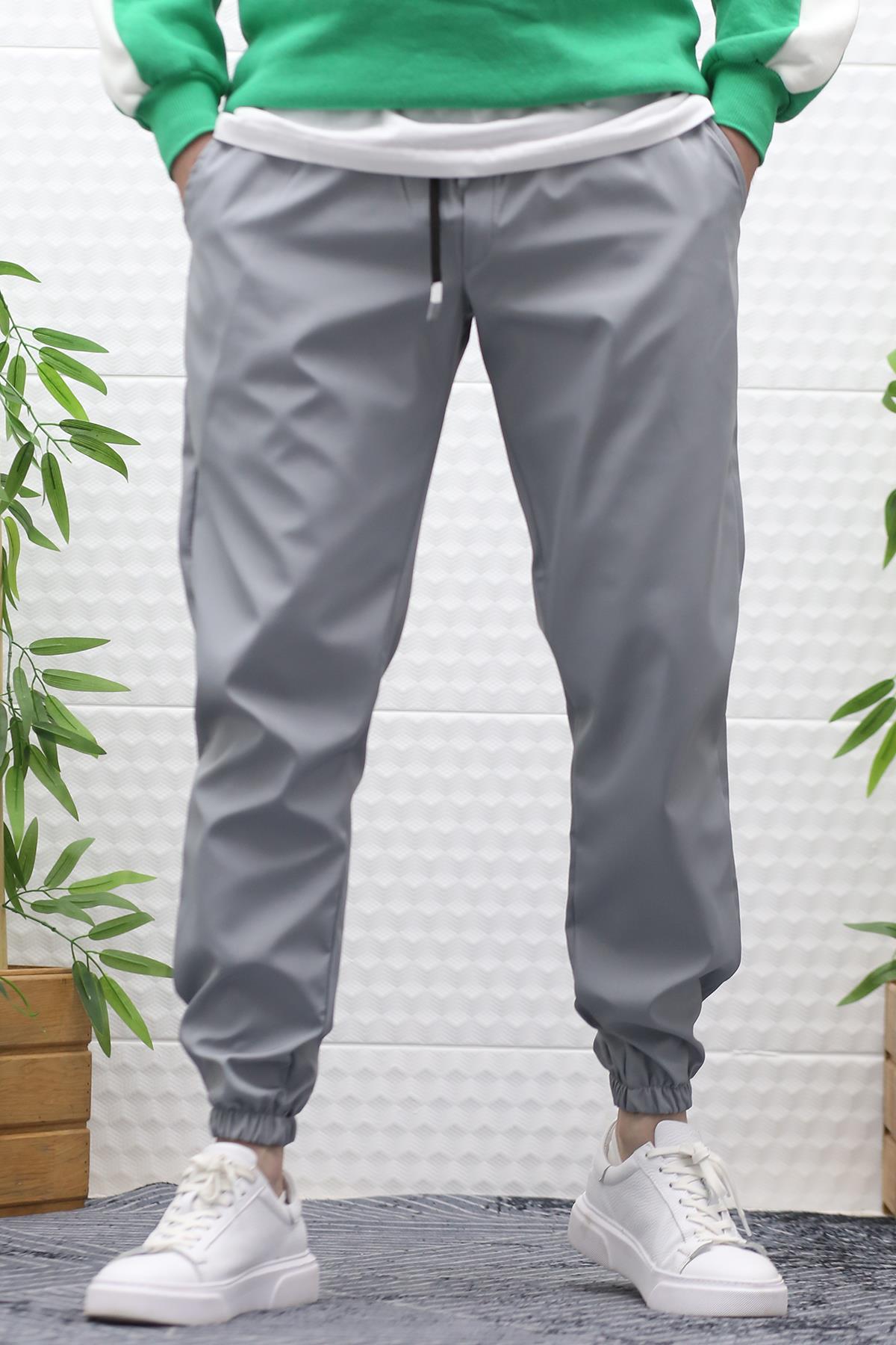 Erkek Jagger Pantolon Paraşüt Kumaş Su Tutmaz Rüzgar Geçirmez Paça Lastikli - Gri