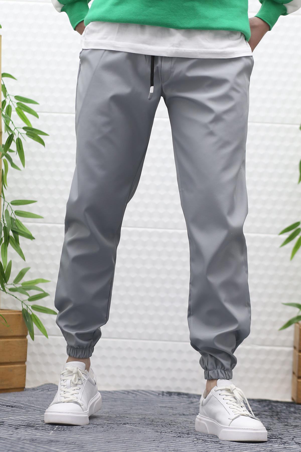 Erkek Jagger Pantolon Paraşüt Kumaş Su Tutmaz Rüzgar Geçirmez Paça Lastikli - Gri