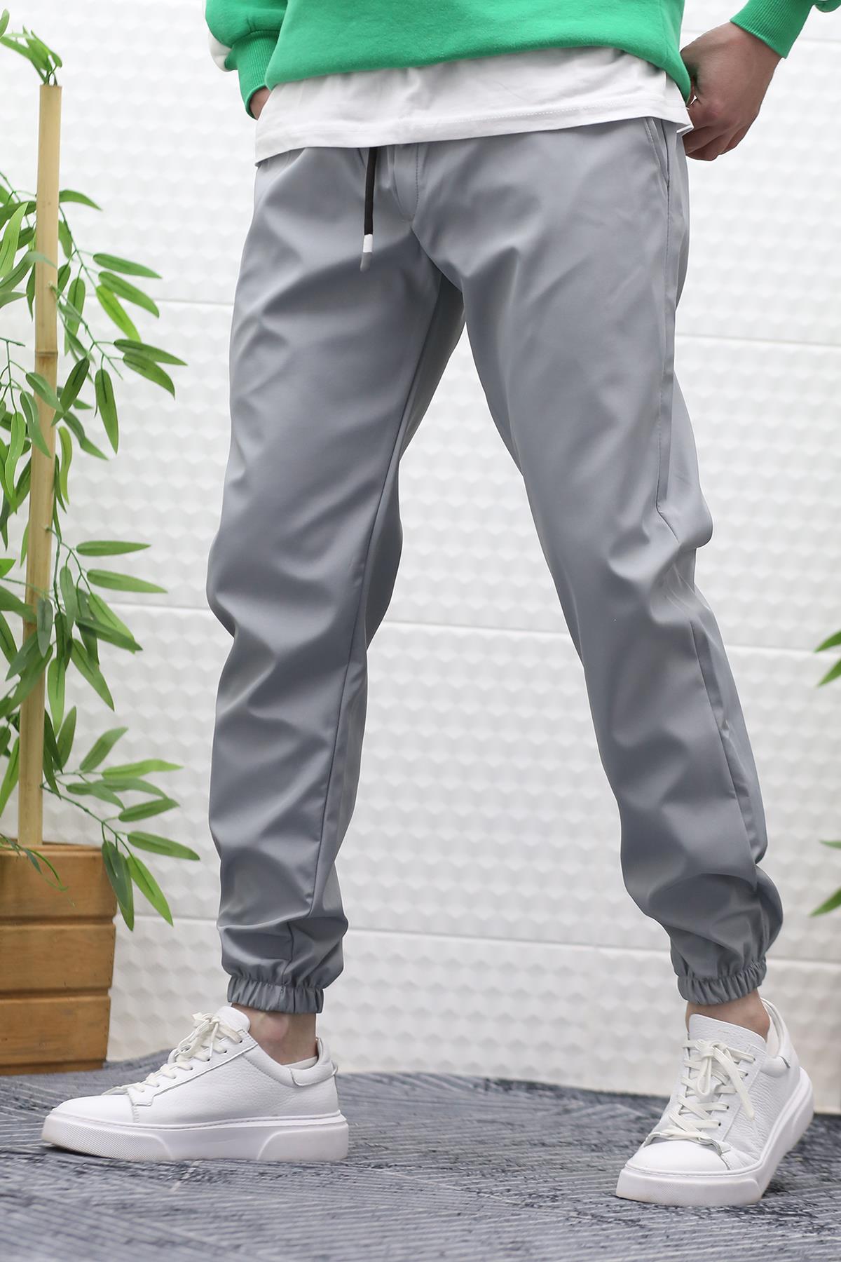 Erkek Jagger Pantolon Paraşüt Kumaş Su Tutmaz Rüzgar Geçirmez Paça Lastikli - Gri