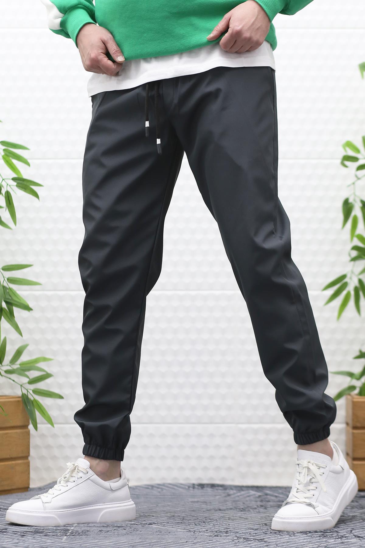 Erkek Jagger Pantolon Paraşüt Kumaş Su Tutmaz Rüzgar Geçirmez Paça Lastikli - Füme