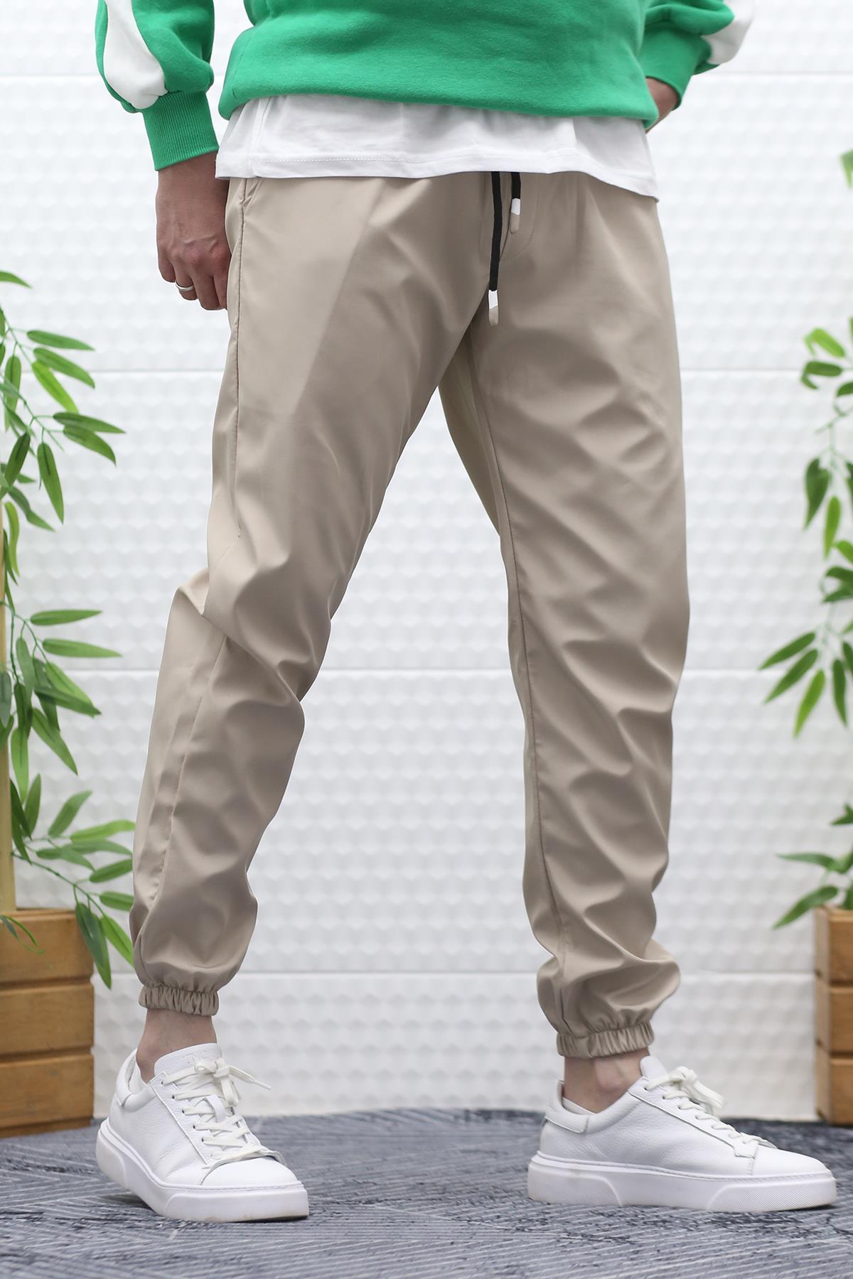 Erkek Jagger Pantolon Paraşüt Kumaş Su Tutmaz Rüzgar Geçirmez Paça Lastikli - Bej