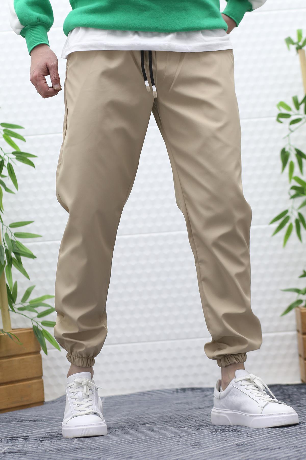 Erkek Jagger Pantolon Paraşüt Kumaş Su Tutmaz Rüzgar Geçirmez Paça Lastikli - Sütlü Kahve