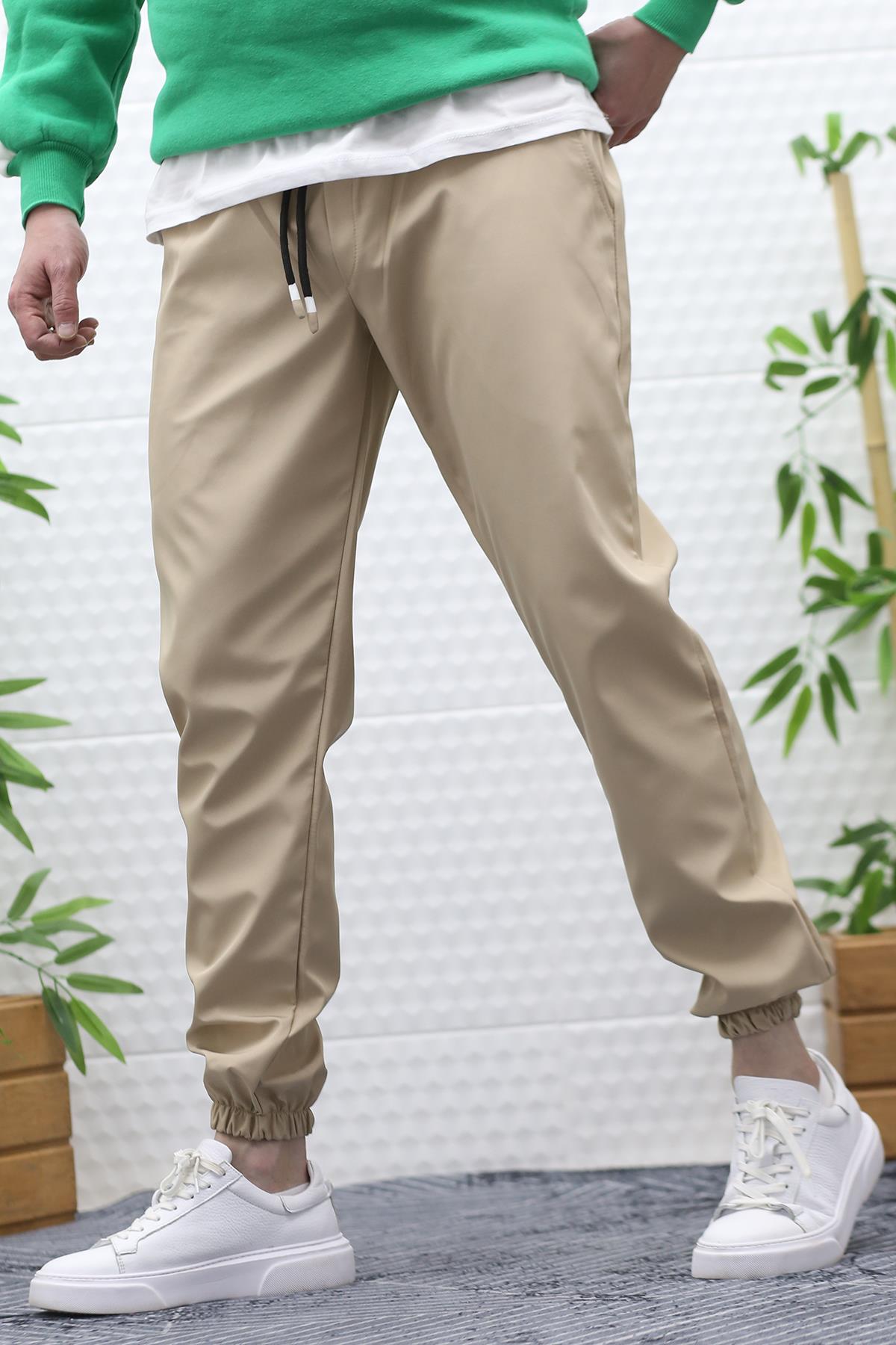 Erkek Jagger Pantolon Paraşüt Kumaş Su Tutmaz Rüzgar Geçirmez Paça Lastikli - Sütlü Kahve