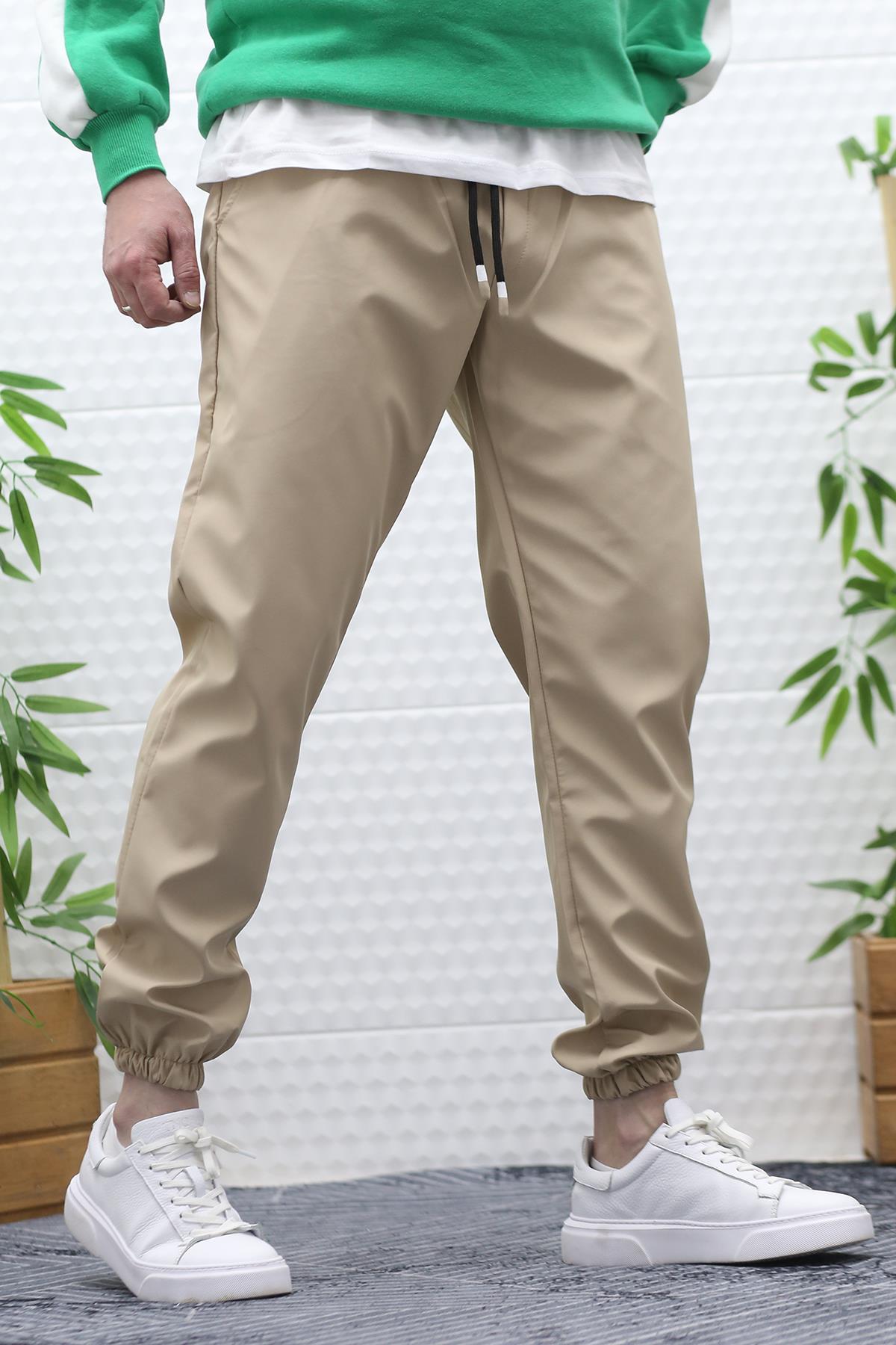 Erkek Jagger Pantolon Paraşüt Kumaş Su Tutmaz Rüzgar Geçirmez Paça Lastikli - Sütlü Kahve