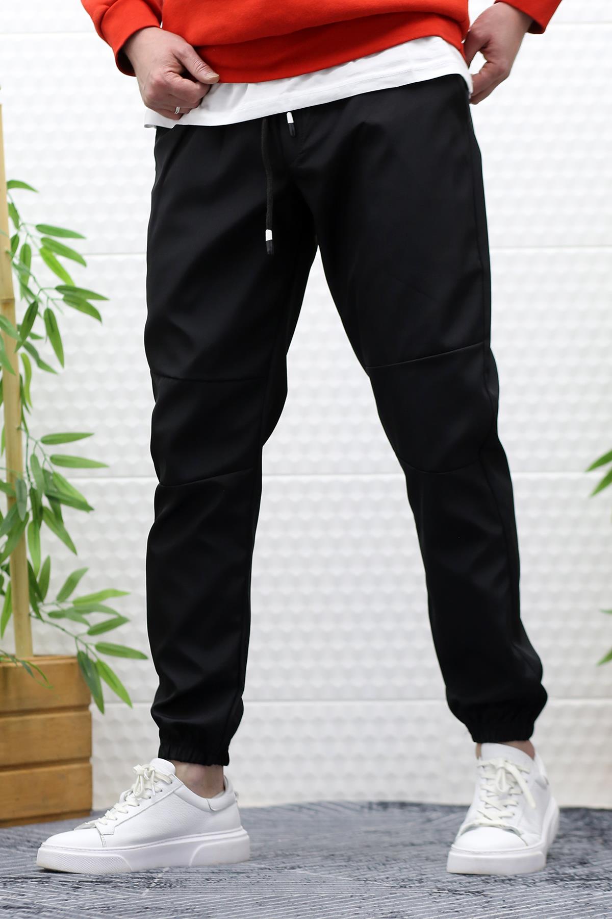 Erkek Jagger Pantolon Paraşüt Kumaş Su Tutmaz Rüzgar Geçirmez Parçalı Model - Siyah