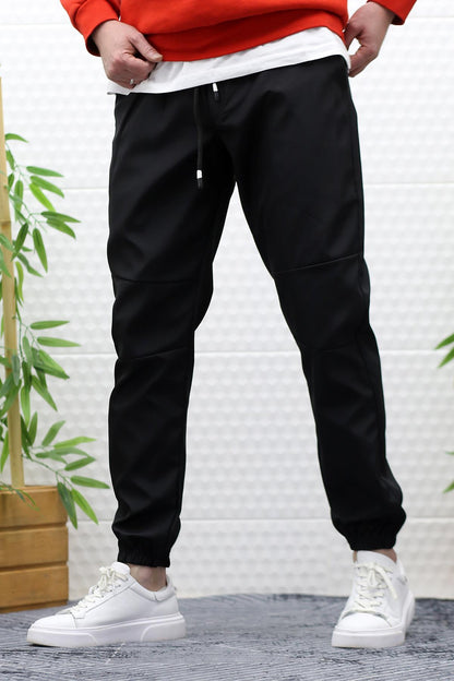 Erkek Jagger Pantolon Paraşüt Kumaş Su Tutmaz Rüzgar Geçirmez Parçalı Model - Siyah