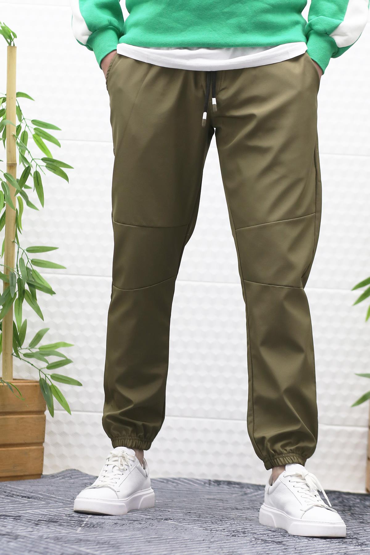 Erkek Jagger Pantolon Paraşüt Kumaş Su Tutmaz Rüzgar Geçirmez Parçalı Model - Haki Yeşil