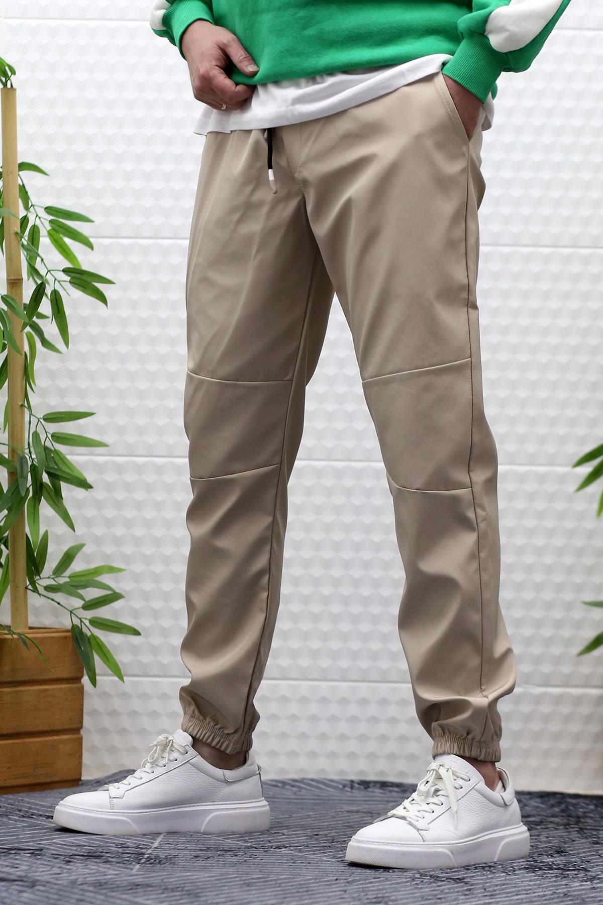 Erkek Jagger Pantolon Paraşüt Kumaş Su Tutmaz Rüzgar Geçirmez Parçalı Model - Bej