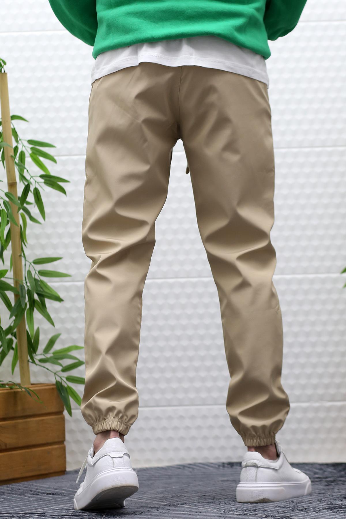 Erkek Jagger Pantolon Paraşüt Kumaş Su Tutmaz Rüzgar Geçirmez Parçalı Model - Sütlü Kahve