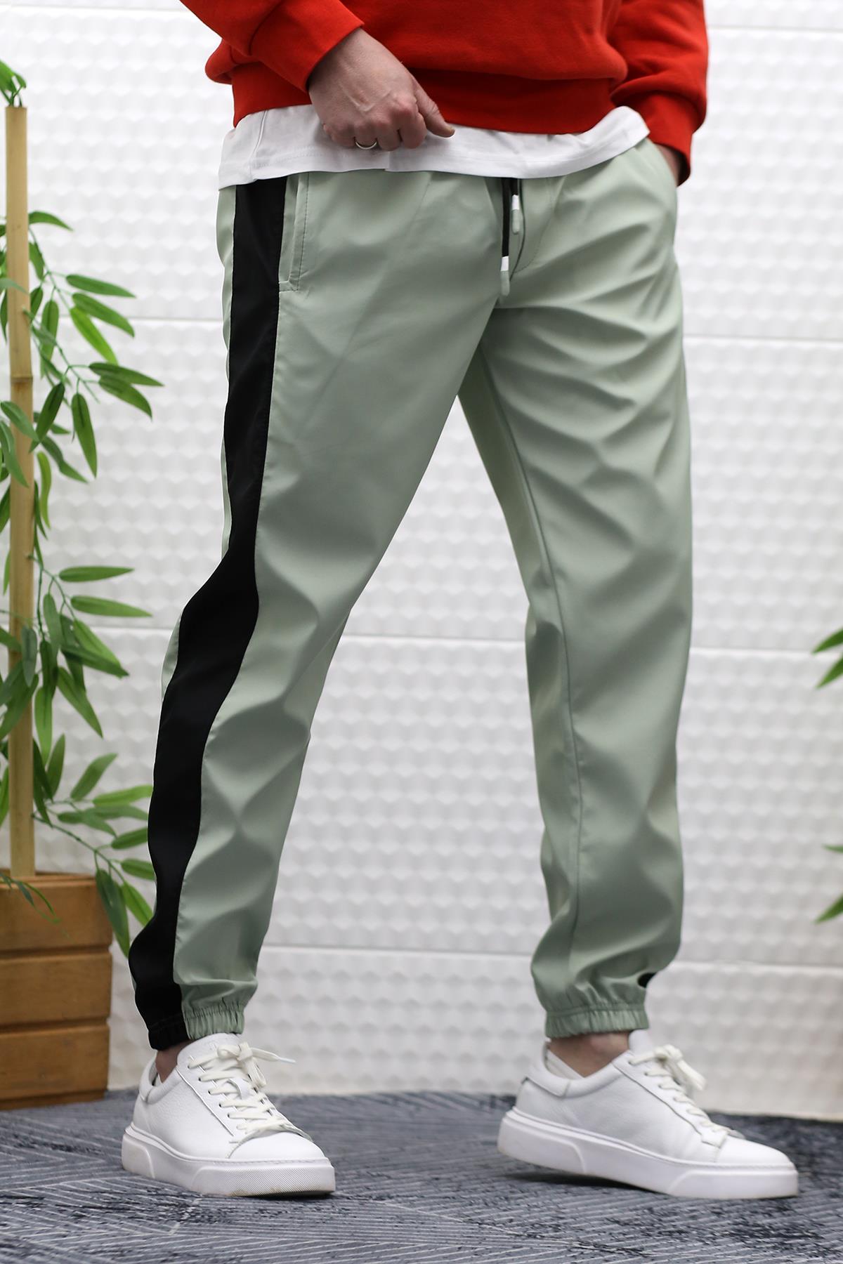 Erkek Jagger Pantolon Paraşüt Kumaş Su Tutmaz  Rüzgar Geçirmez Yan Garnili - Su Yeşili