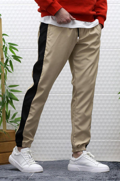 Erkek Jagger Pantolon Paraşüt Kumaş Su Tutmaz  Rüzgar Geçirmez Yan Garnili - Sütlü Kahve