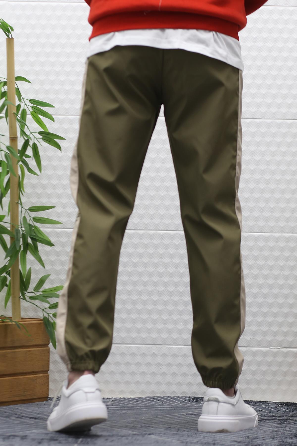 Erkek Jagger Pantolon Paraşüt Kumaş Su Tutmaz  Rüzgar Geçirmez Yan Garnili - Haki Yeşil