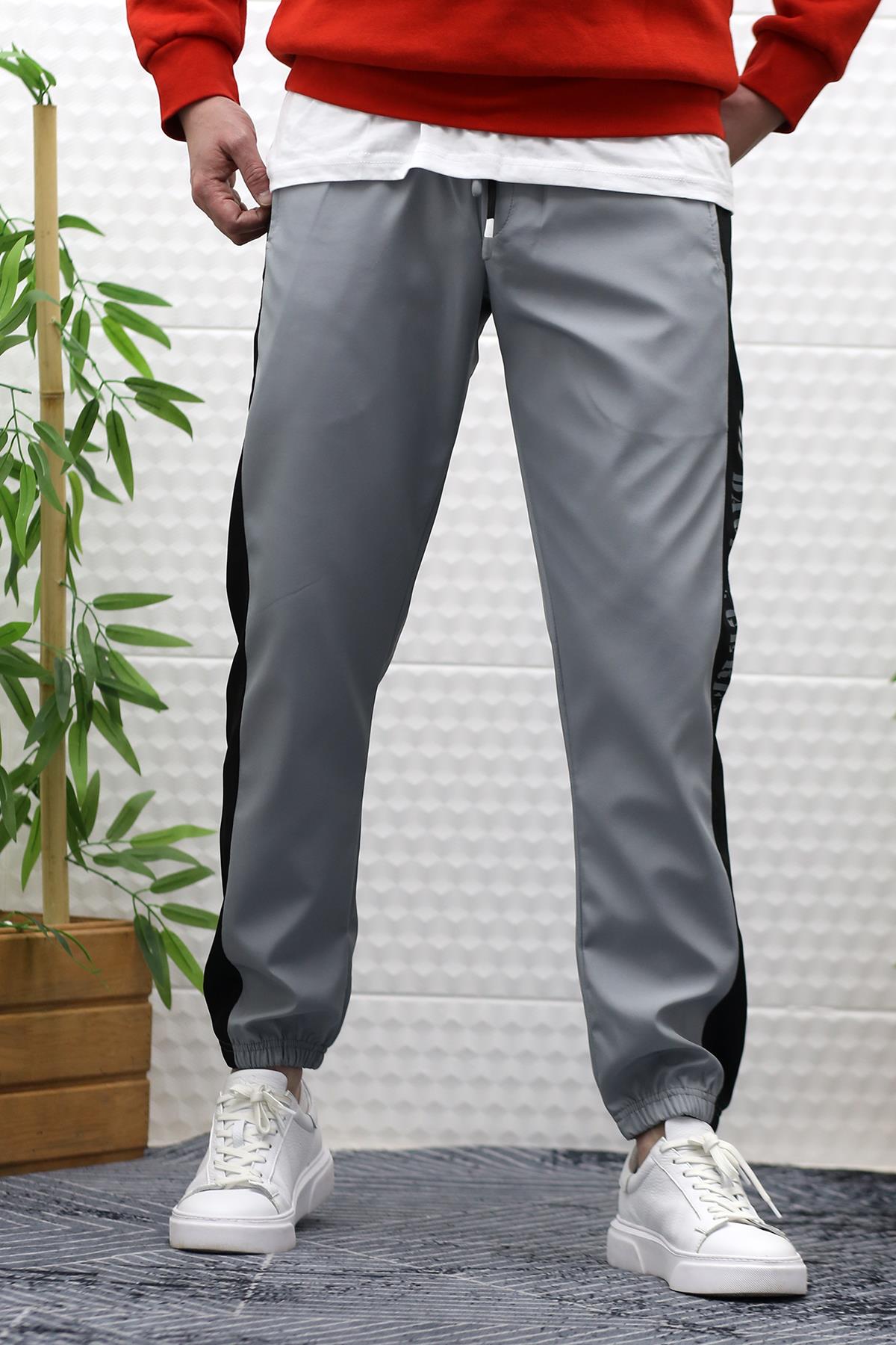 Erkek Jagger Pantolon Paraşüt Kumaş Su Tutmaz  Rüzgar Geçirmez Yan Garnili - Gri