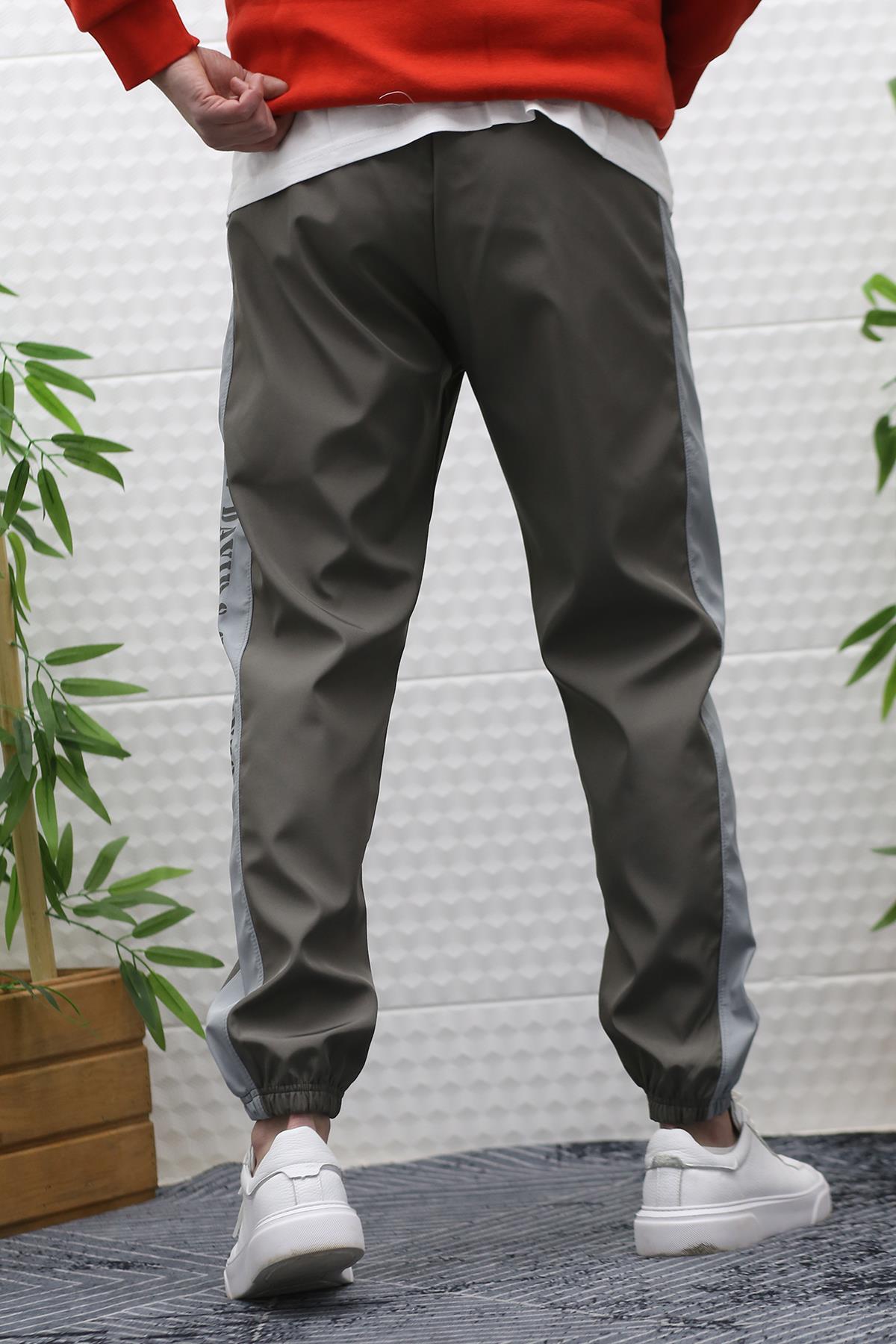 Erkek Jagger Pantolon Paraşüt Kumaş Su Tutmaz  Rüzgar Geçirmez Yan Garnili - Koyu Gri