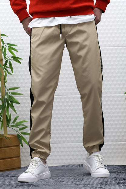 Erkek Jagger Pantolon Paraşüt Kumaş Su Tutmaz  Rüzgar Geçirmez Yan Garnili - Sütlü Kahve