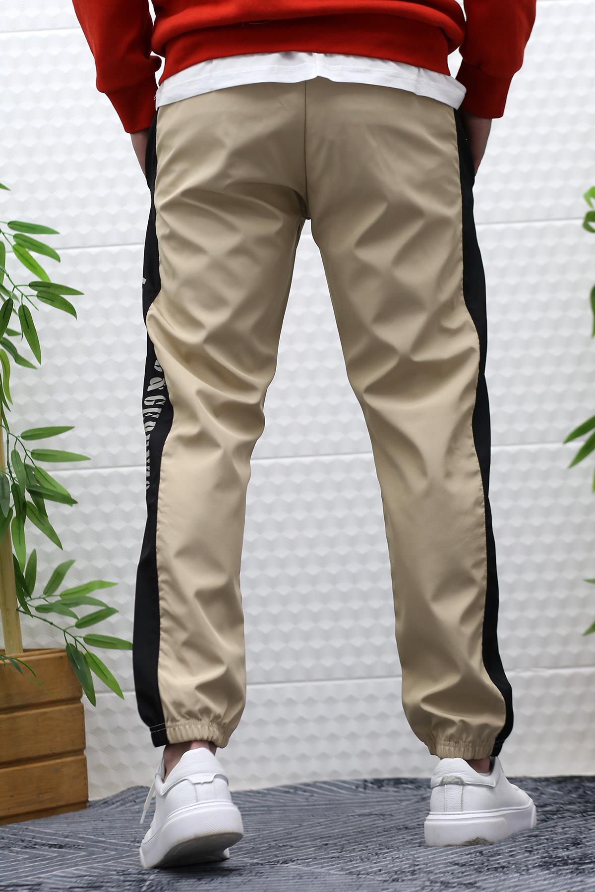 Erkek Jagger Pantolon Paraşüt Kumaş Su Tutmaz  Rüzgar Geçirmez Yan Garnili - Sütlü Kahve