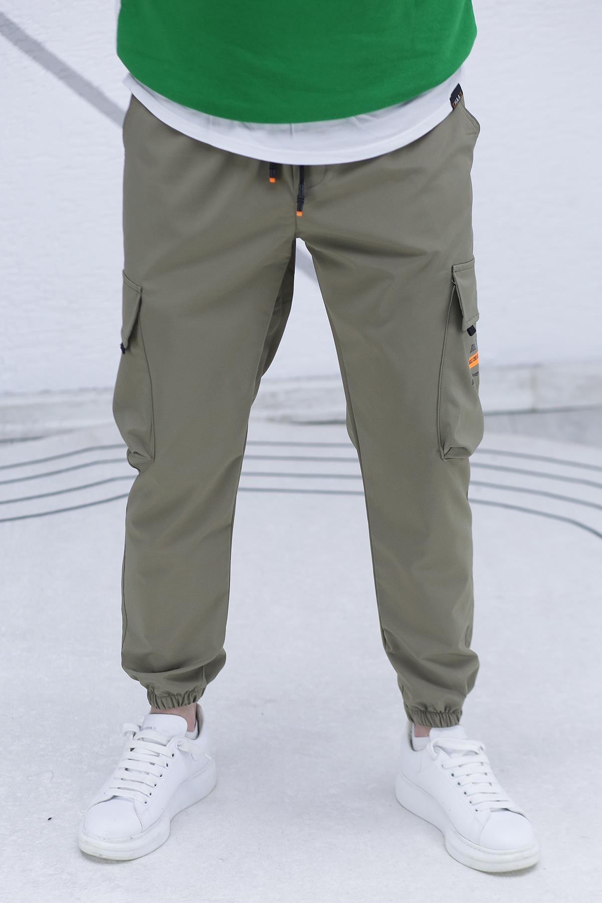 Erkek Jogger Kargo Cepli Paraşüt Pantalon (DAR KESİM) - Haki Yeşil
