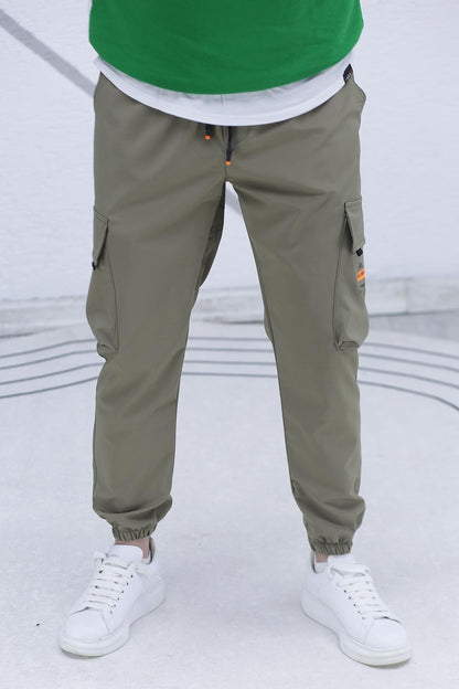 Erkek Jogger Kargo Cepli Paraşüt Pantalon (DAR KESİM) - Haki Yeşil