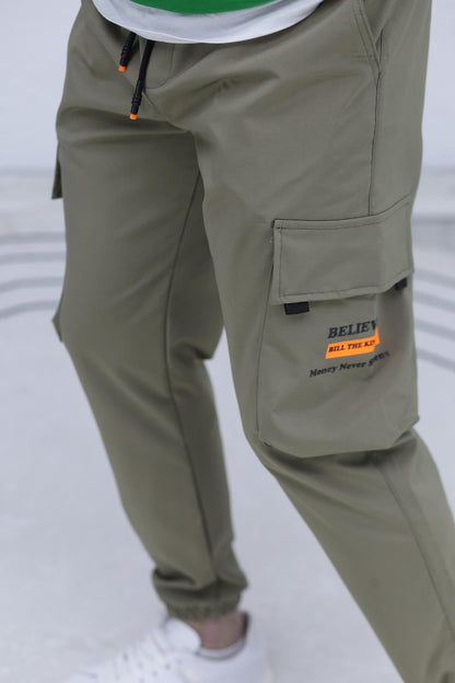Erkek Jogger Kargo Cepli Paraşüt Pantalon (DAR KESİM) - Haki Yeşil