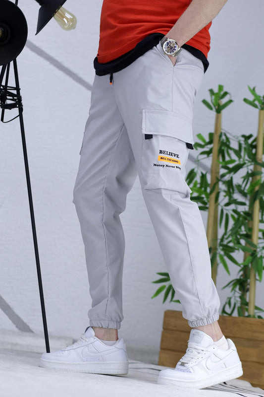 Erkek Jogger Kargo Cepli Paraşüt Pantalon (DAR KESİM) - Gri