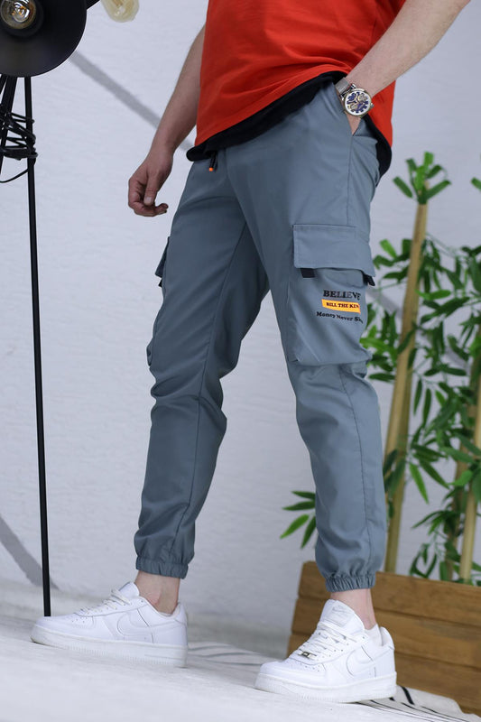 Erkek Jogger Kargo Cepli Paraşüt Pantalon (DAR KESİM) - Antrasit